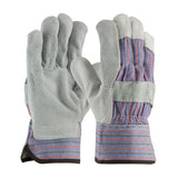 STANDARD GRADE SPLIT COWHIDE LEATHER PALM GLOVE WITH FABRIC BACK - RUBBERIZED SAFETY CUFF