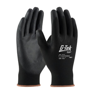 G-TEK® GP™ BLACK SEAMLESS KNIT NYLON GLOVE WITH POLYURETHANE COATED FLAT GRIP ON PALM & FINGERS