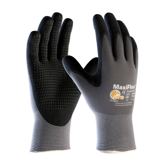 MAXIFLEX® ENDURANCE™ GRAY SEAMLESS KNIT NYLON GLOVE NITRILE COATED MICROFOAM GRIP ON PALM & FINGERS