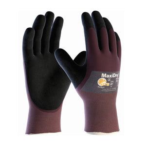MAXIDRY ULTRA LIGHTWEIGHT NITRILE GLOVE, 3/4 DIPPED SEAMLESS KNIT NYLON,NON-SLIP GRIP PALM & FINGERS