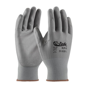 G-TEK® GP™ GRAY SEAMLESS KNIT NYLON GLOVE WITH POLYURETHANE COATED FLAT GRIP ON PALM & FINGERS